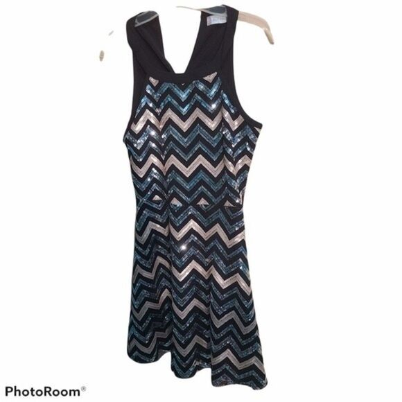 ALTAR’D STATE chevron Sequin fit and flare Dress S - Picture 4 of 8